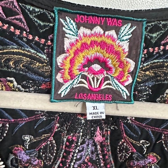 Johnny Was Black Top with Colorful Embroidery - Picture 3 of 17